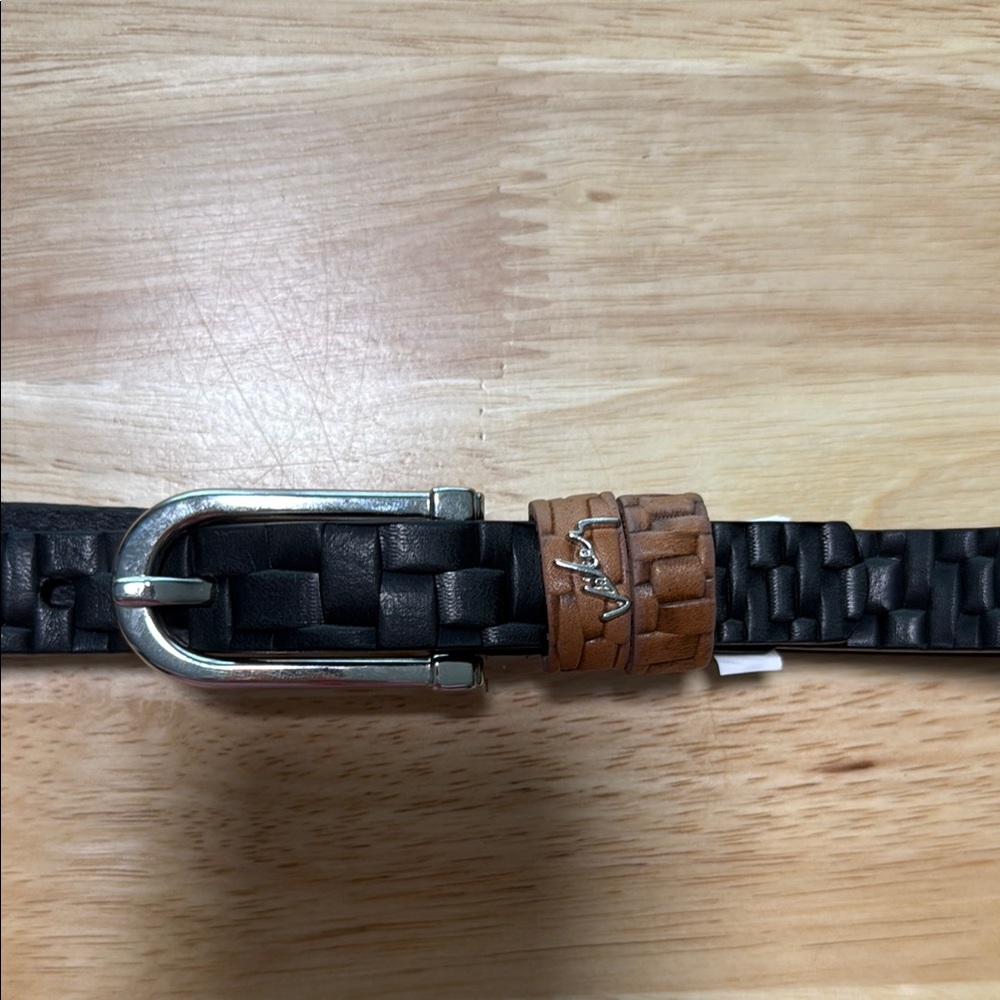 Velez (Colombia) Black and Brown Leather Belt with Silver Buckle